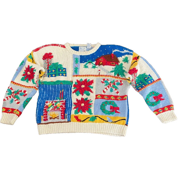 Countryside Classic - Vintage chunky hand knit christmas sweater women's size M - Picture 2 of 9